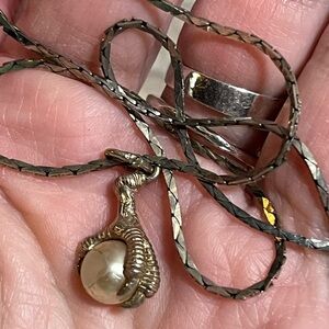 Vintage Sterling Silver Talon/Bird Claw With Faux Glass Pearl Pendant/Sterling